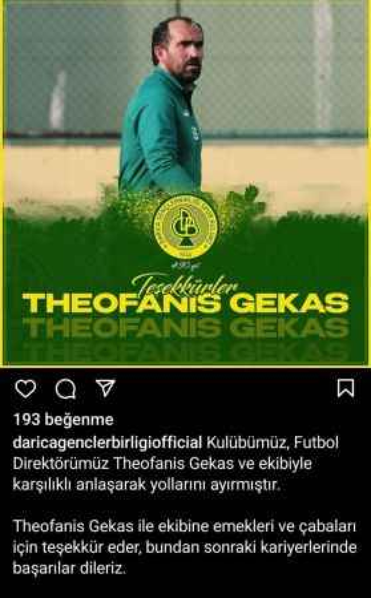 Darıca Gençlerbirliği, Theofanis Gekas’la yollarını ayırdı 2