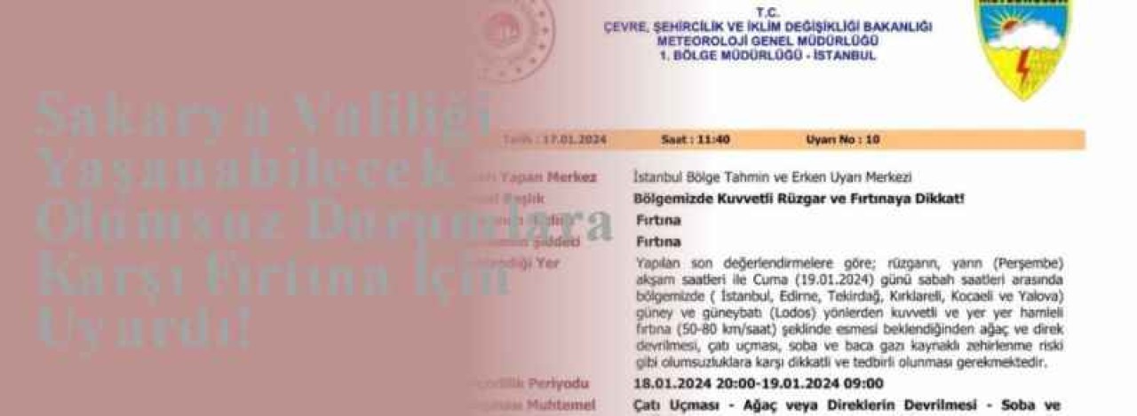 Sakarya Valiliği Yaşanabilecek Olumsuz Durumlara Karşı Fırtına İçin Uyardı! 3