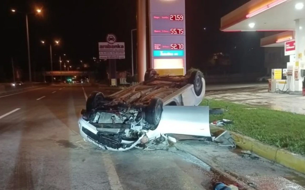 Karamürsel'de otomobil takla atıp yaraladı