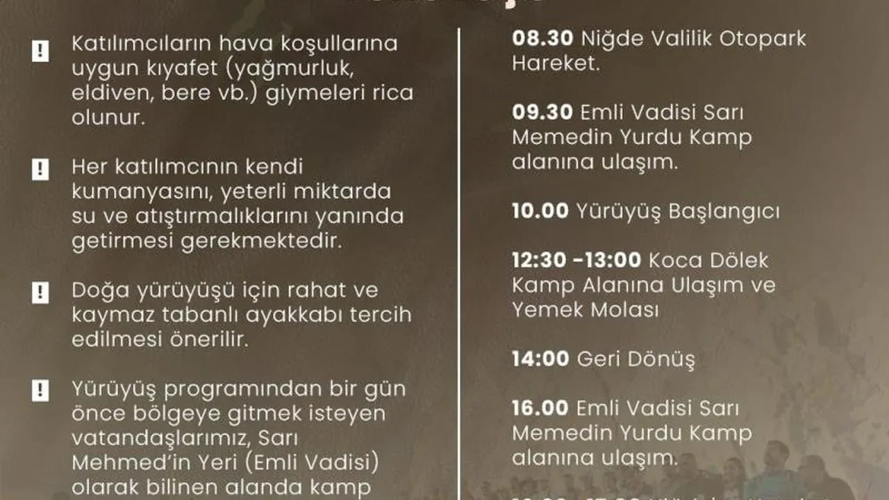 Niğde'de Gençlik Haftası coşkusu başlıyor: Doğa yürüyüşüyle Parmakkaya'nın eşsiz manzarasını keşfedin