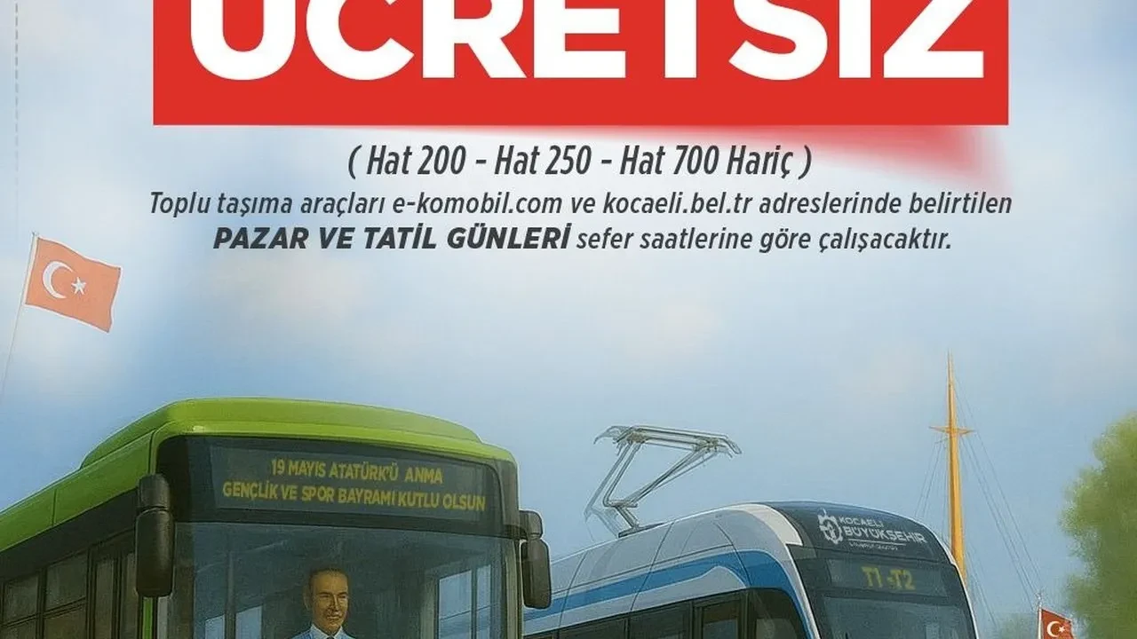 Kocaeli'de 19 Mayıs'ta toplu taşıma, tramvay ve deniz ulaşımı ücretsiz! Bayram kutlamalarına katılmak isteyenler için hazırlıklar tamam