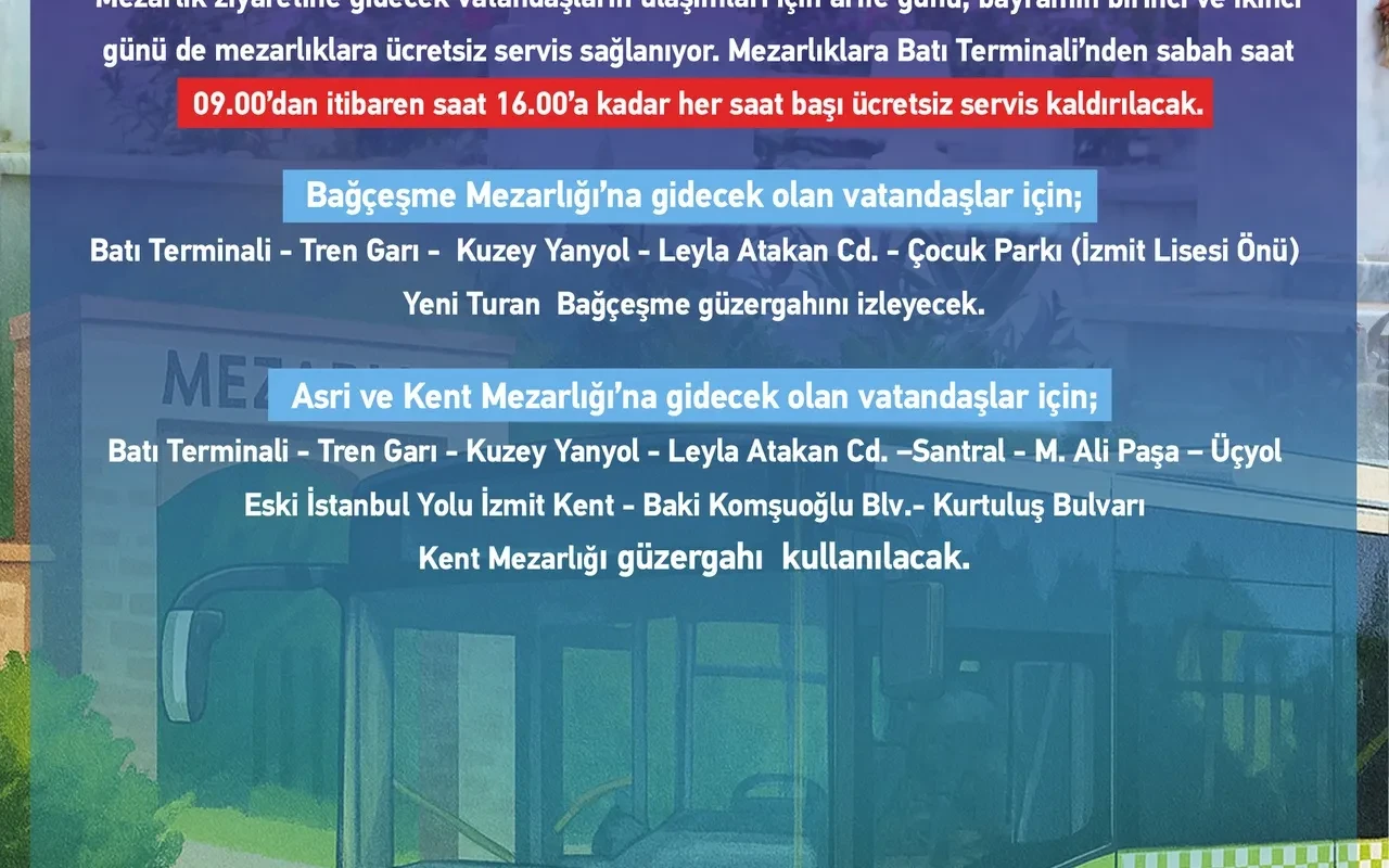 Kocaeli mezarlıklara bayramda ücretsiz servis koydu
