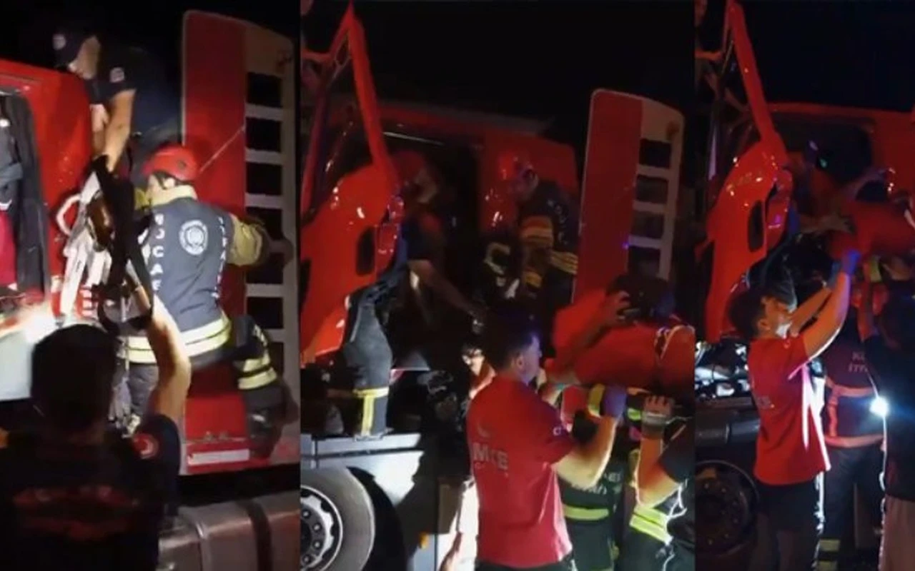Kartepe'de tır kazasında sürücü kurtarıldı
