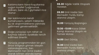 Niğde'de Gençlik Haftası coşkusu başlıyor: Doğa yürüyüşüyle Parmakkaya'nın eşsiz manzarasını keşfedin
