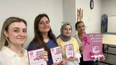 KSTÜ öğrencileri, meme kanseri farkındalığı için kadınlara bilgilendirme yaptı