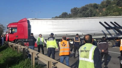 Kocaeli Tem otoyolunda tır karşı şeride geçti