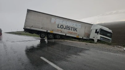 Bitlis'te yağmur sonrası tır şarampole yuvarlandı! Sürücü mucizevi şekilde kurtuldu