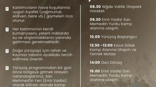 Niğde'de Gençlik Haftası coşkusu başlıyor: Doğa yürüyüşüyle Parmakkaya'nın eşsiz manzarasını keşfedin