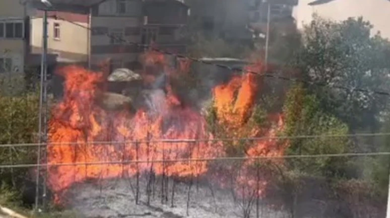 Kartepe'de otluk yangını binalara sıçramadan söndürüldü